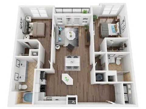 Floor plan for 2 beds, 2 baths, 1208 sqft