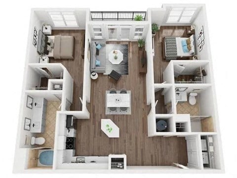 Floor plan for 2 beds, 2 baths, 1191 sqft