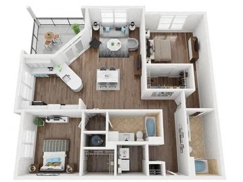 Floor plan for 2 beds, 2 baths, 1394 sqft