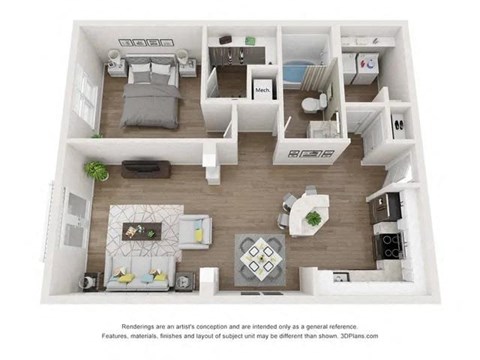 Floor plan for 1 bed, 1 bath, 816 sqft