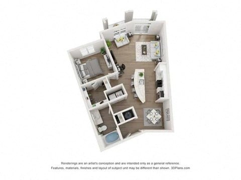 Floor plan for 1 bed, 1 bath, 948 sqft