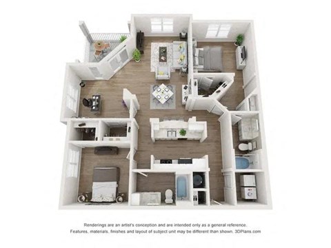 Floor plan for 2 beds, 2 baths, 1400 sqft