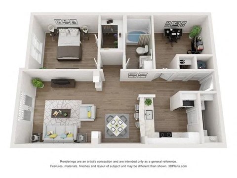 Floor plan for 1 bed, 1 bath, 928 sqft
