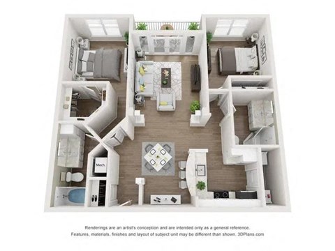 Floor plan for 2 beds, 2 baths, 1120 sqft