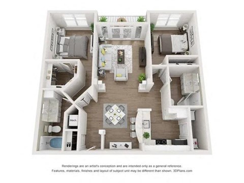 Floor plan for 2 beds, 2 baths, 1150 sqft