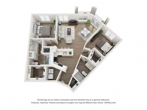 Floor plan for 2 beds, 2 baths, 1139 sqft
