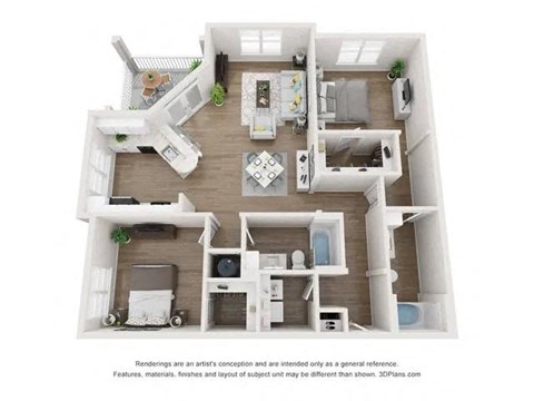 Floor plan for 2 beds, 2 baths, 1250 sqft