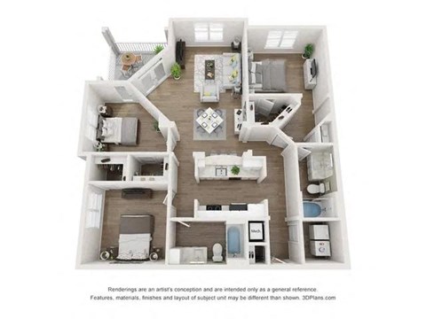 Floor plan for 3 beds, 2 baths, 1400 sqft