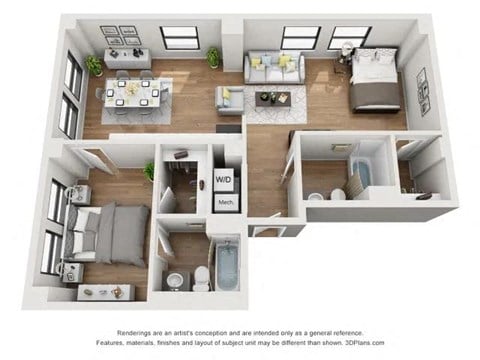 Floor plan for 2 beds, 2 baths, 944 sqft