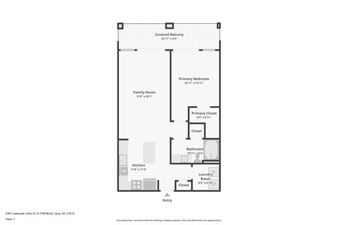 Floor plan for 1 bed, 1 bath, 908 sqft
