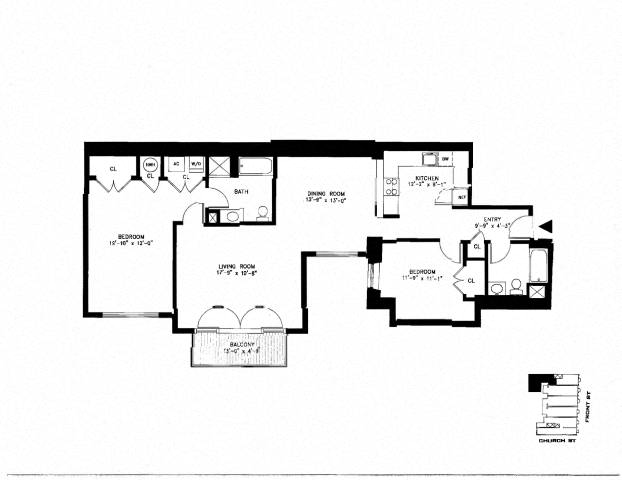Floor plan for 2 beds, 2 baths, 1386 sqft