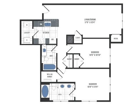 Floor plan for 2 beds, 2 baths, 1116 sqft