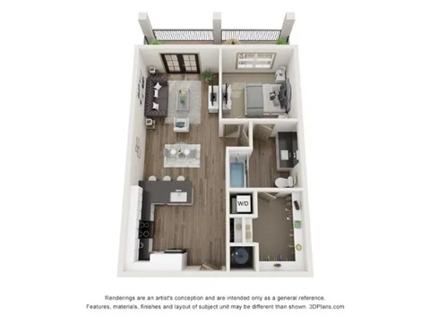 Floor plan for 1 bed, 1 bath, 768 sqft