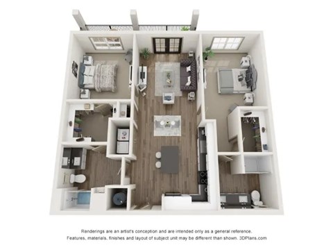 Floor plan for 2 beds, 2 baths, 1152 sqft