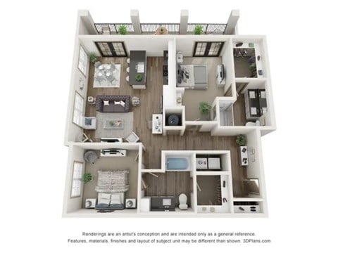 Floor plan for 2 beds, 2 baths, 1234 sqft