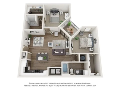 Floor plan for 2 beds, 2 baths, 1171 sqft