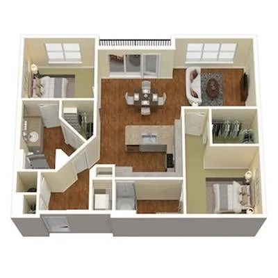 Floor plan for 2 beds, 2 baths, 1153 sqft