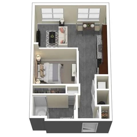 Floor plan for 1 bed, 1 bath, 528 sqft