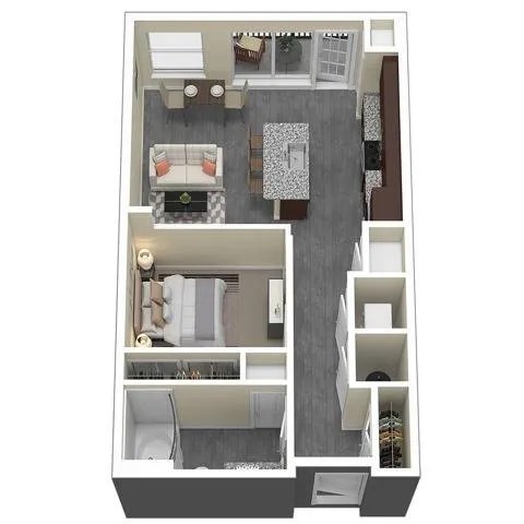 Floor plan for 1 bed, 1 bath, 648 sqft