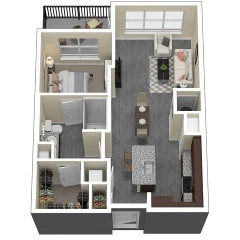 Floor plan for 1 bed, 1 bath, 695 sqft
