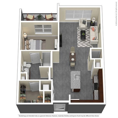 Floor plan for 1 bed, 1 bath, 795 sqft