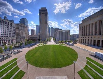 Across the street from the historic courthouse and public park square