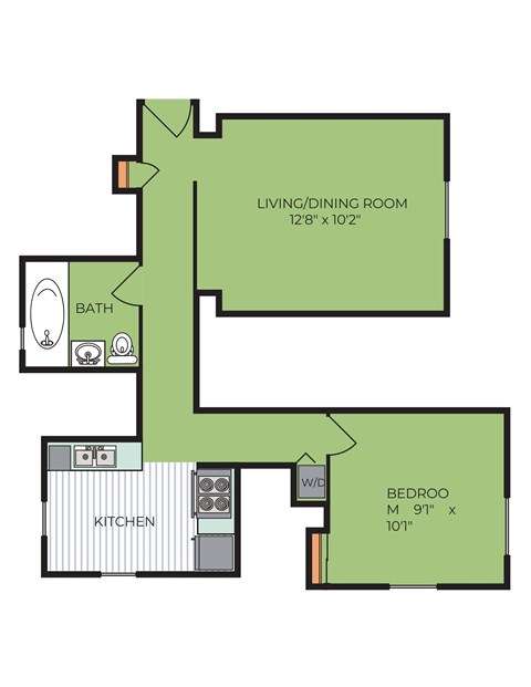 Floor plan for 1 bed, 1 bath, 520 sqft