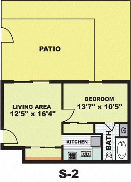 Floor plan for 1 bed, 1 bath, 481 sqft