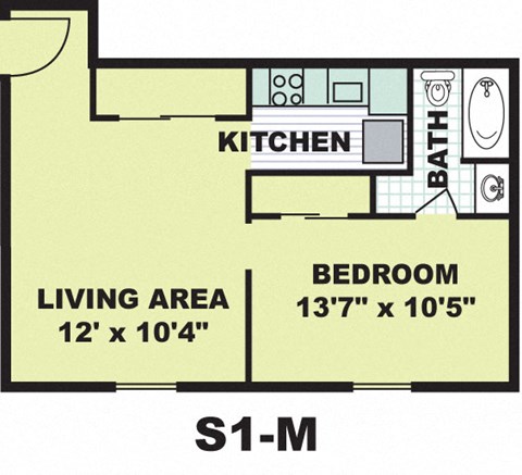 Floor plan for 1 bed, 1 bath, 524 sqft