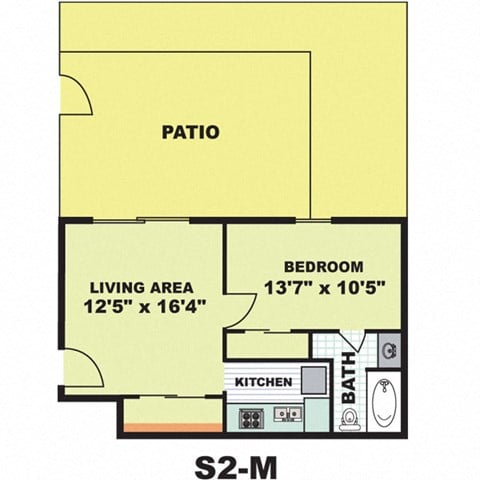 Floor plan for 1 bed, 1 bath, 502 sqft