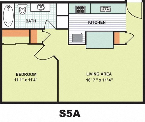 Floor plan for 1 bed, 1 bath, 559 sqft