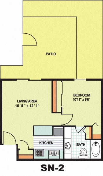 Floor plan for 1 bed, 1 bath, 549 sqft