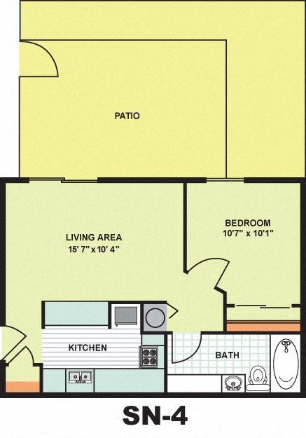 Floor plan for 1 bed, 1 bath, 506 sqft