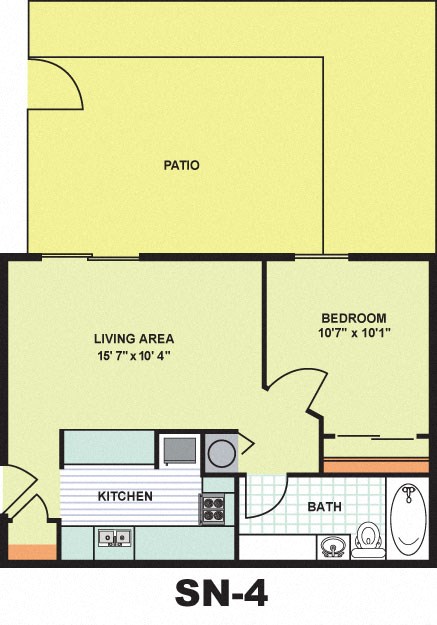 Floor plan for 1 bed, 1 bath, 527 sqft