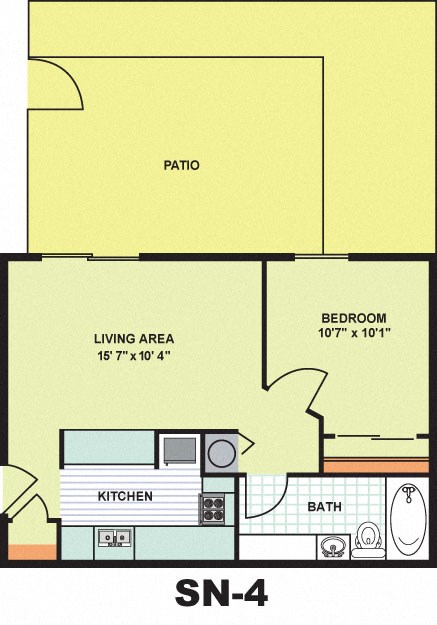 Floor plan for 1 bed, 1 bath, 506 sqft