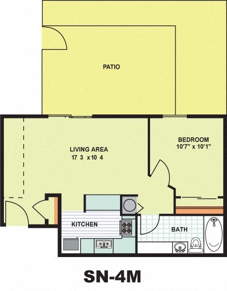 Floor plan for 1 bed, 1 bath, 554 sqft