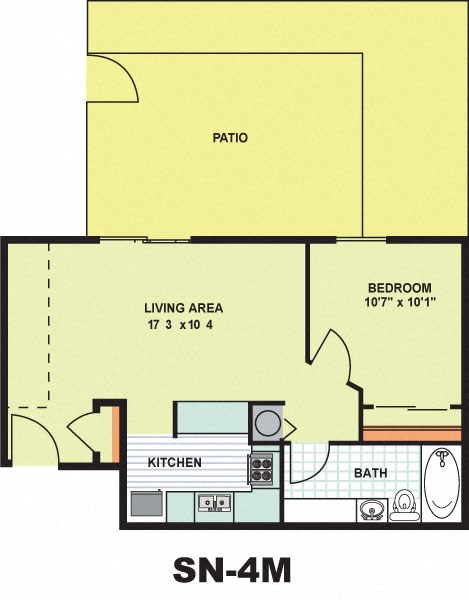 Floor plan for 1 bed, 1 bath, 558 sqft