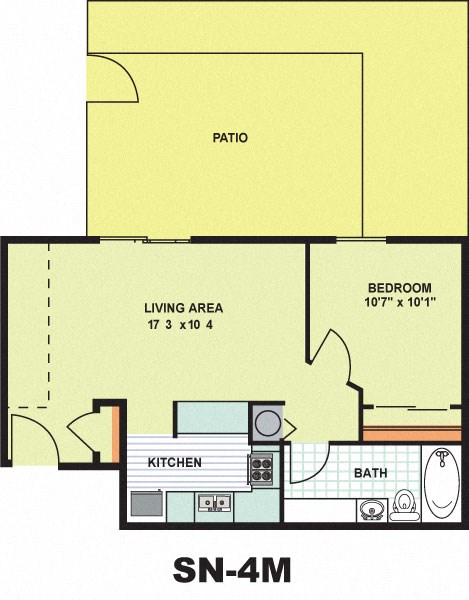 Floor plan for 1 bed, 1 bath, 558 sqft
