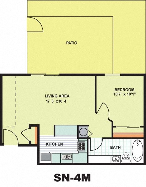 Floor plan for 1 bed, 1 bath, 554 sqft