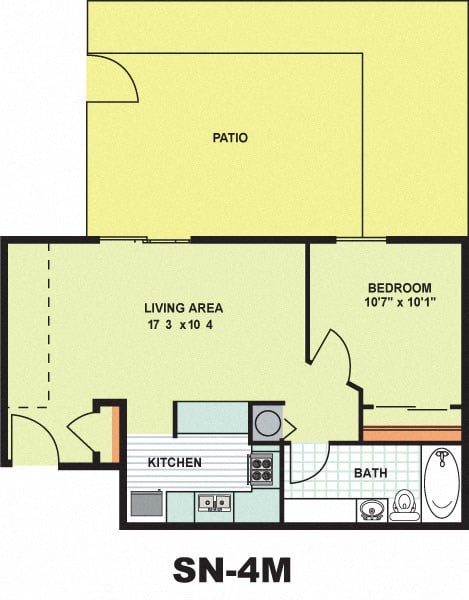Floor plan for 1 bed, 1 bath, 554 sqft