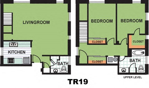 Floor plan for 2 beds, 1.5 baths, 1236 sqft