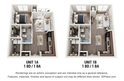 Floor plan for 1 bed, 1 bath, 666 sqft