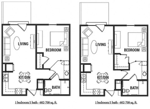 Floor plan for 1 bed, 1 bath, 565 sqft