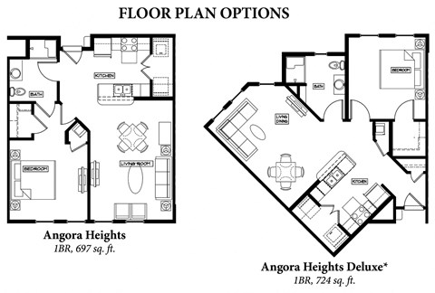 Floor plan for 1 bed, 1 bath, 660 sqft
