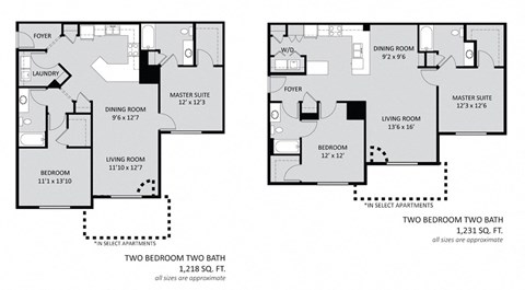 Floor plan for 2 beds, 2 baths, 1231 sqft