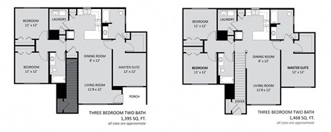 Floor plan for 3 beds, 2 baths, 1395 sqft