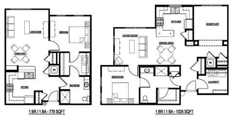 Floor plan for 1 bed, 1 bath