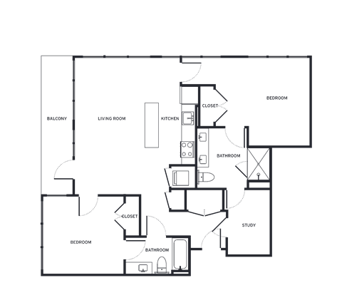 Floor plan for 2 beds, 2 baths, 1202 sqft