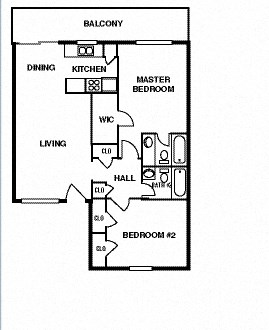 Floor plan for 2 beds, 2 baths, 939 sqft