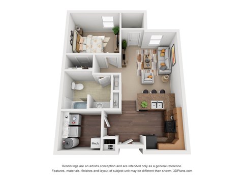 Floor plan for 1 bed, 1 bath, 663 sqft